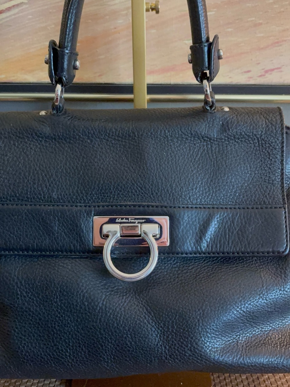 Salvatore Ferragamo Black Pebble Leather Sofia Shoulder Handbag Made In Italy - Picture 2 of 14